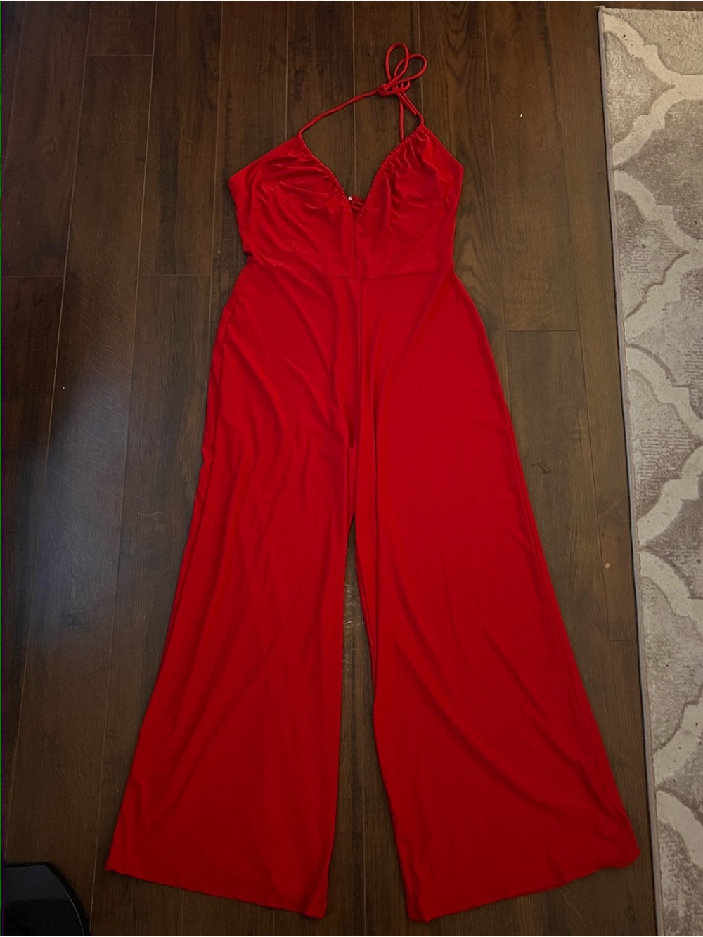 Red Wide-Leg Jumpsuit with Spaghetti Straps